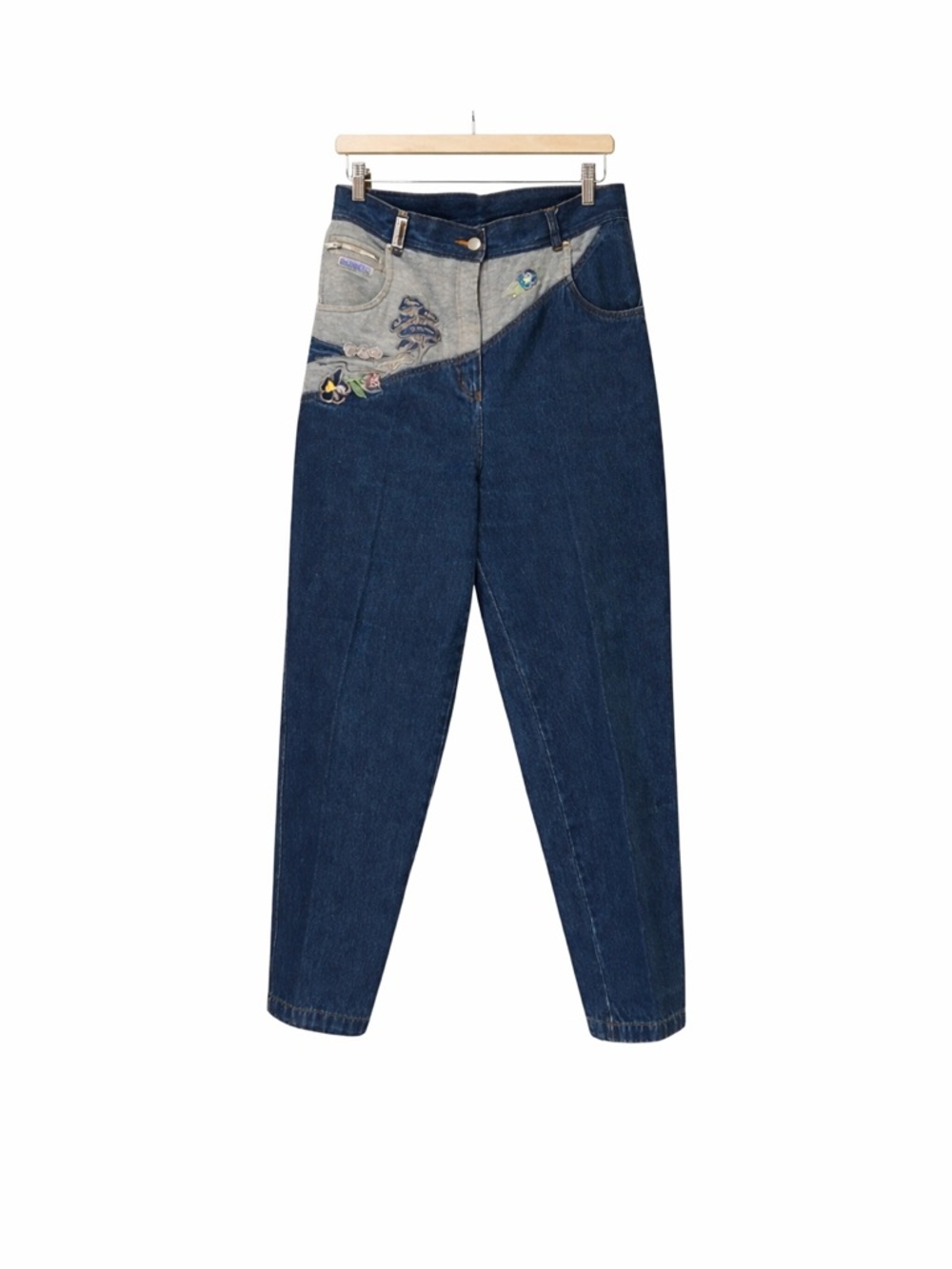 Vtg 80s Together Floral Embroidered Jeans Missy 14 High Waist Two Tone Hong Kong